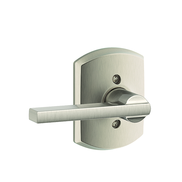 Schlage Latitude Satin Nickel Dummy Lever, Greenwich Backplate