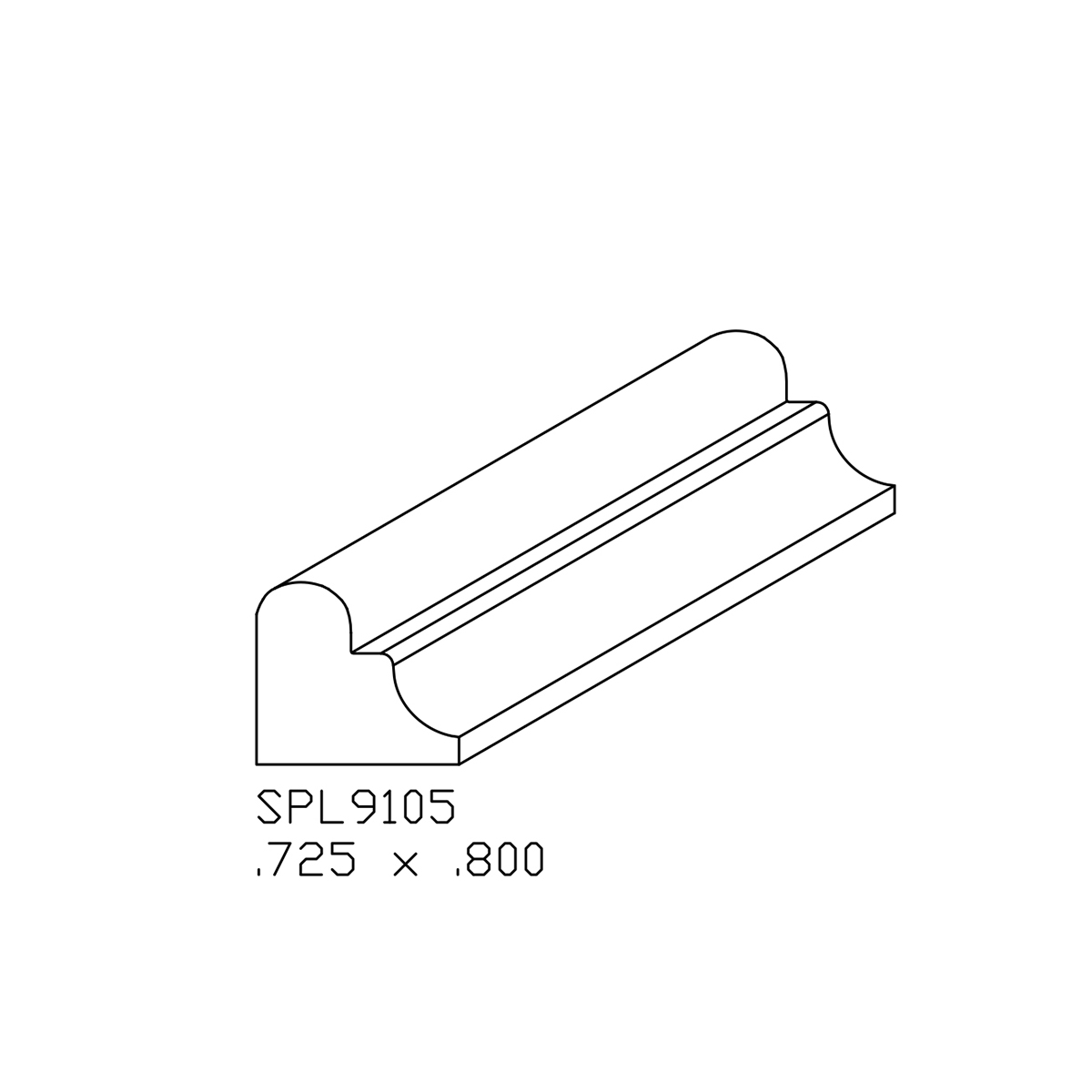 0.725" x 0.800" x 4" SPL9105 3D Printed Profile Sample