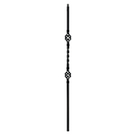 1/2" L.J. Smith Hollow Iron Square Kneewall Baluster, Double Basket, Low Sheen Black LIH-KW2BASK44