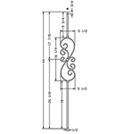 1/2" L.J. Smith Hollow Iron Square Baluster, Large Scroll, Low Sheen Black LIH-HOL50144