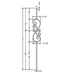 1/2" L.J. Smith Hollow Iron Square Kneewall Baluster, Small Scroll, Low Sheen Black LIH-KW50144