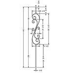 1/2" L.J. Smith Hollow Iron Square Kneewall Baluster, Skinny Scroll, Low Sheen Black LIH-KW60144