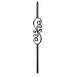 3/4" L.J. Smith Hollow Iron Square Balusters, Mega Scroll,  Low Sheen Black LIH-MG50144