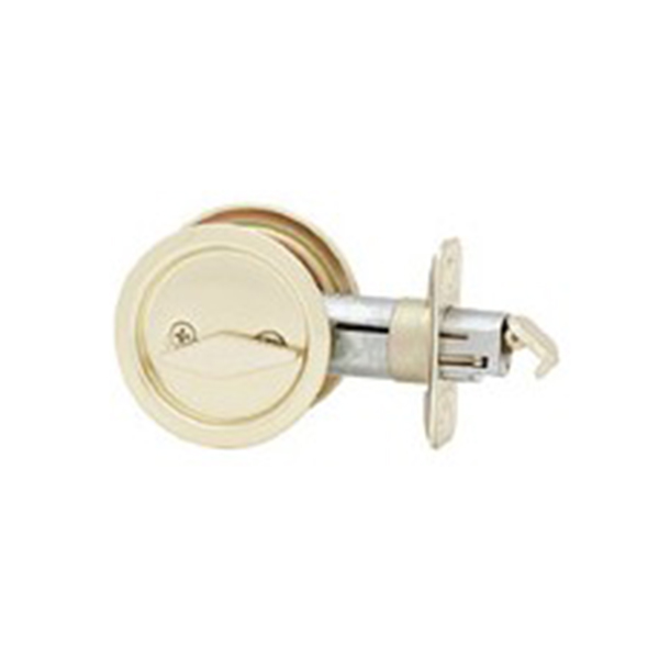Kwikset Bright Brass Privacy Round Pocket Door Lock