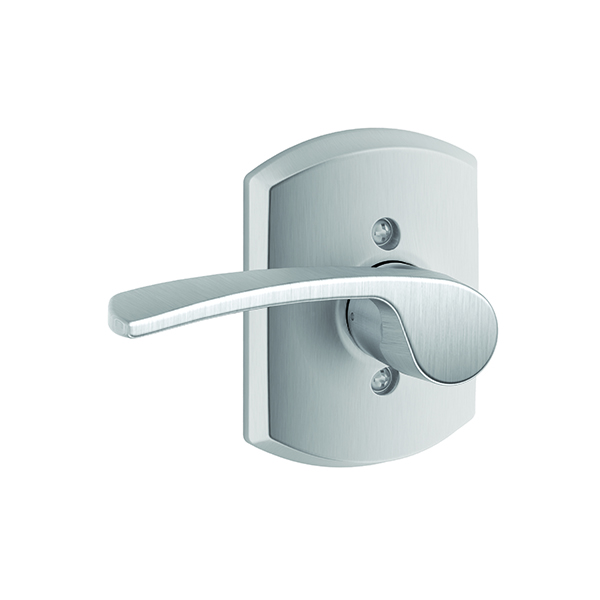 Schlage Merano Satin Chrome Dummy Lever, Greenwich Backplate