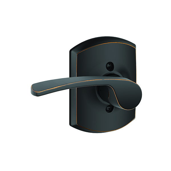 Schlage Merano Aged Bronze Dummy Lever, Greenwich Backplate