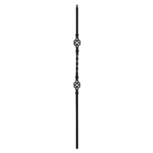 1/2&quot; L.J. Smith Hollow Iron Square Baluster, Double Basket, Low Sheen Black LIH-HOL2BASK44