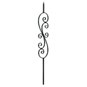 1/2&quot; L.J. Smith Hollow Iron Square Baluster, Large Scroll, Low Sheen Black LIH-HOL30144