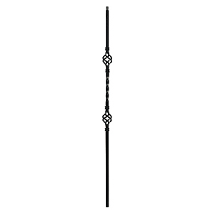 1/2&quot; L.J. Smith Hollow Iron Square Kneewall Baluster, Double Basket, Low Sheen Black LIH-KW2BASK44